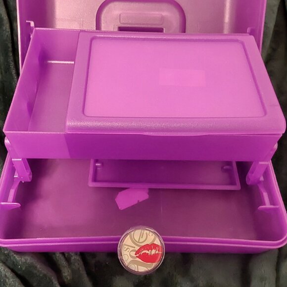 CABOODLES VINTAGE MAKEUP CASE ORGANIZER WITH MIRROR KISS LIP LATCH - Picture 8 of 16